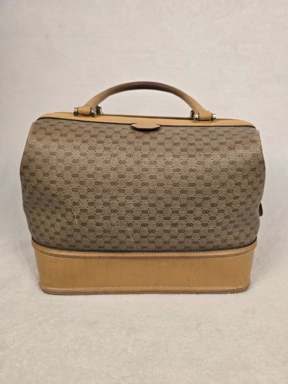 Vintage Gucci Micro GG Supreme Monogram Doctor Bag Satchel Tan Leather Trim...
